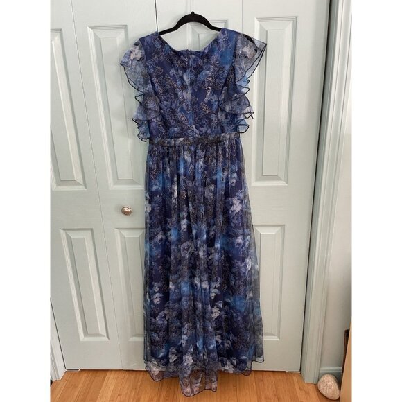 Mgiacy Floral Dark Blue Flutter Sleeve Maxi Dress Medium Lined Fairy Grunge - Picture 10 of 13